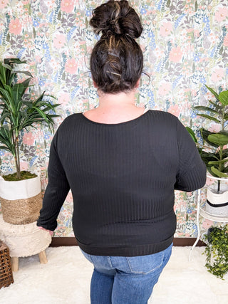 2- Long Sleeve Tops SALE- Raven Ribbed Wrap Top in Black plus size clothing