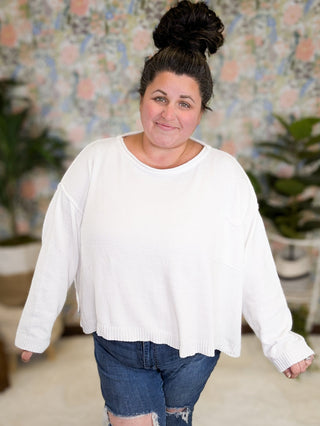 2- Long Sleeve Tops SALE- Tommi Slouchy Pocket Sweater in Vanilla Cream plus size clothing