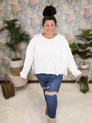 2- Long Sleeve Tops SALE- Tommi Slouchy Pocket Sweater in Vanilla Cream plus size clothing