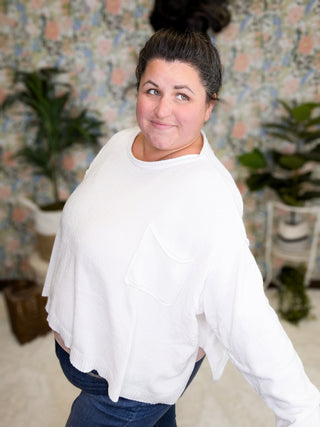 2- Long Sleeve Tops SALE- Tommi Slouchy Pocket Sweater in Vanilla Cream plus size clothing