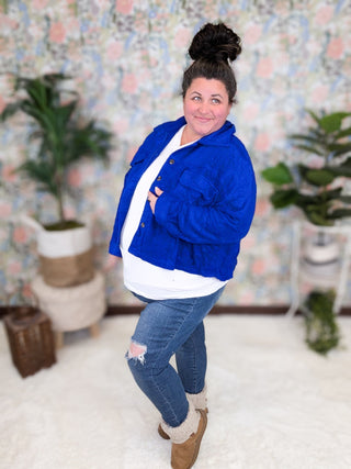 SALE- Tabitha Boxy Shacket w/Pockets in Royal Blue