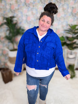 SALE- Tabitha Boxy Shacket w/Pockets in Royal Blue