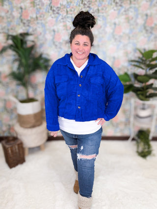 SALE- Tabitha Boxy Shacket w/Pockets in Royal Blue