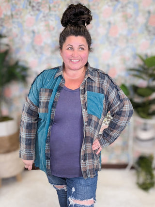 2- Long Sleeve Tops Calla Plaid + Waffle Mix Long Sleeve Buttondown Top (3 colors!) plus size clothing