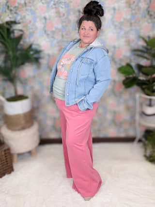 10- Bottoms Non-Denim Laura Wide Leg Pants w/Pockets in Bright Pink plus size clothing