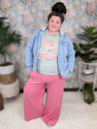 10- Bottoms Non-Denim Laura Wide Leg Pants w/Pockets in Bright Pink plus size clothing