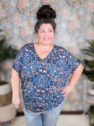 1- ShortSlv/Slvless Tops Liza Slouchy Dolman Vneck Top in Confetti Dots plus size clothing