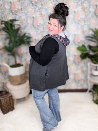 1- ShortSlv/Slvless Tops Jasmine Lightweight Vest Top w/Hood in Charcoal plus size clothing