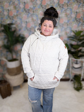 3- Hooded Tops PHC- Quilted Asymmetrical Zip Hoodie in Oatmeal plus size clothing