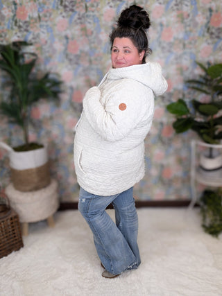 3- Hooded Tops PHC- Quilted Asymmetrical Zip Hoodie in Oatmeal plus size clothing