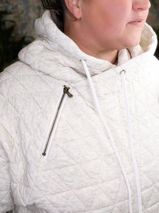 3- Hooded Tops PHC- Quilted Asymmetrical Zip Hoodie in Oatmeal plus size clothing