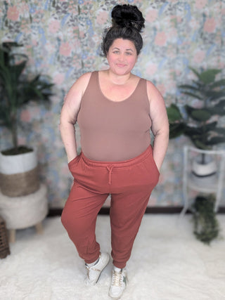 2- Long Sleeve Tops Michaela Ribbed Joggers in Copper plus size clothing