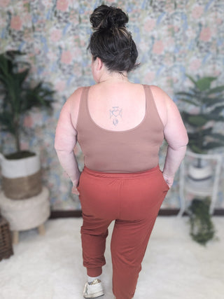 2- Long Sleeve Tops Michaela Ribbed Joggers in Copper plus size clothing