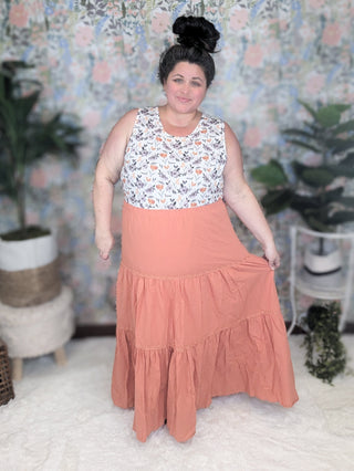 10- Bottoms Non-Denim SALE- Tatum Boho Tiered Skirt in Dark Apricot plus size clothing