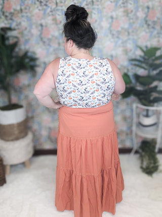 10- Bottoms Non-Denim SALE- Tatum Boho Tiered Skirt in Dark Apricot plus size clothing