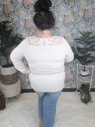 2- Long Sleeve Tops SALE- Nina Ribbed Long Sleeve w/Lace Top in Soft Beige plus size clothing