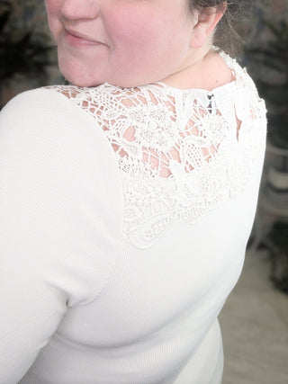 2- Long Sleeve Tops SALE- Nina Ribbed Long Sleeve w/Lace Top in Soft Beige plus size clothing