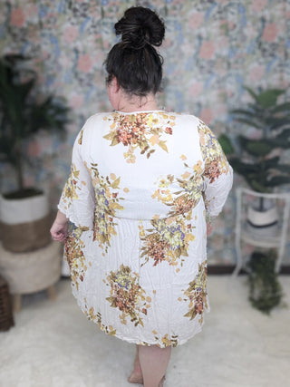 11- Dress/Romp/Jump Raenee Ivory Kimono Sleeve Dress in Fall Florals plus size clothing