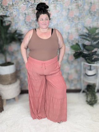 10- Bottoms Non-Denim SALE- Olivia Wide Leg Smock Detail Boho Pants (2 colors) plus size clothing