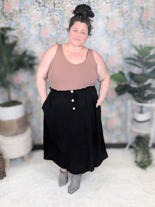 2- Long Sleeve Tops Brady Black Midi Skirt w/Button Details plus size clothing