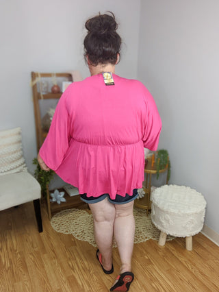 Courtney Perfect Drape Kimono Sleeve Top in Hot Pink