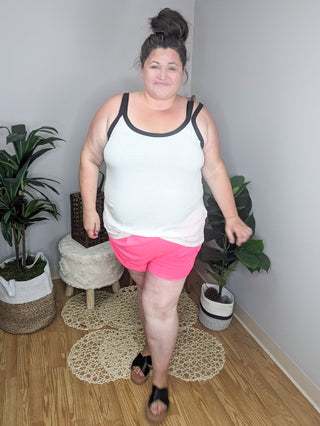 10- Bottoms Non-Denim Cassidy Draped Harem Shorts in Neon Pink plus size clothing