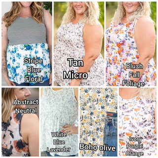 1- ShortSlv/Slvless Tops Cole Mini Ruffle Scoopneck Tank in Florals (7 colors) plus size clothing