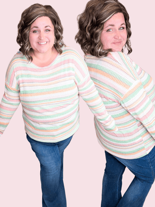 2- Long Sleeve Tops Sofia Textured Long Sleeve Top in Candy Apple Stripes plus size clothing