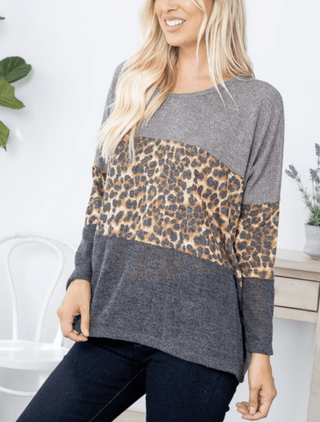 2- Long Sleeve Tops Amina Colorblock Top w/Animal Print Pop plus size clothing