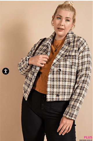 4- Overlayer Tops Julia Tweed Cropped Peacoat Blazer w/Shimmer plus size clothing