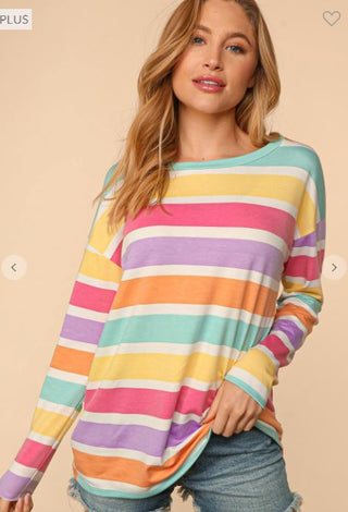 Soleil Rainbow Stripe Long Sleeve Top