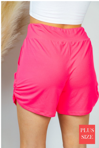 10- Bottoms Non-Denim Cassidy Draped Harem Shorts in Neon Pink plus size clothing