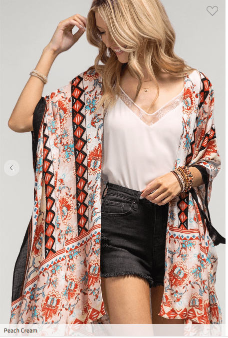 Peachy Keen Peach + Cream Floral Kimono - Stacked - A Plus Size Boutique