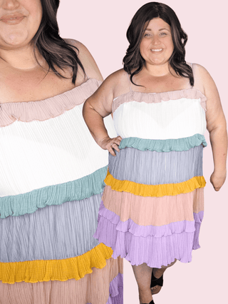 11- Dress/Romp/Jump Selah Tiered Ruffle Dress in Summer Colorblock plus size clothing