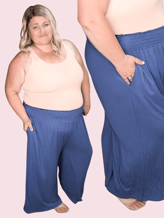 10- Bottoms Non-Denim Iris Wide Leg Pant w/Smocked Waist in Denim Blue plus size clothing