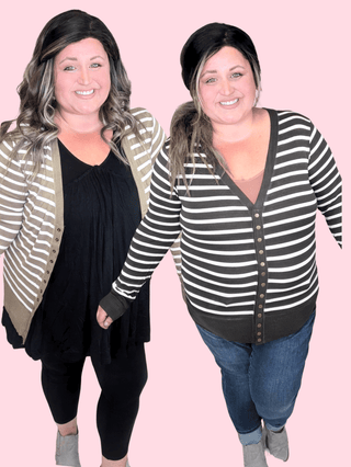 4- Overlayer Tops BobbiJo Striped Cardigan w/Snap Details plus size clothing