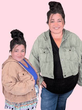 4- Overlayer Tops Greta Cropped + Hooded Denim Jacket plus size clothing