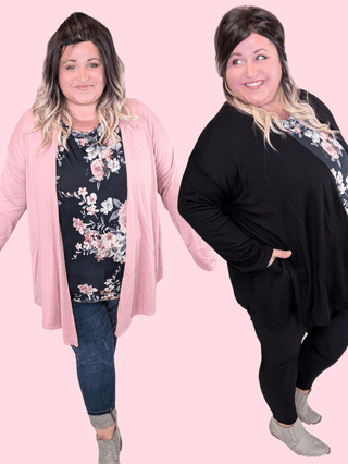 4- Overlayer Tops Jeannie Cashmere Soft Draped Front Solid Cardigan plus size clothing