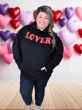 6- Graphic Tops LOVER Graphic Hoodie in Black + Red plus size clothing