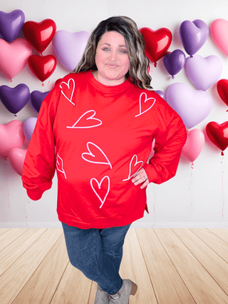 2- Long Sleeve Tops Amore Red Pullover w/Puff Hearts plus size clothing