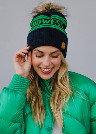 12- Accessories & Gifts ***Navy Base & Green Midwest Pom Hat plus size clothing