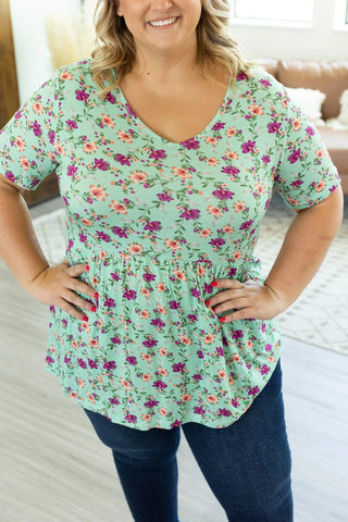 1- ShortSlv/Slvless Tops Classic Vneck Mini Ruffle Tee in Florals plus size clothing