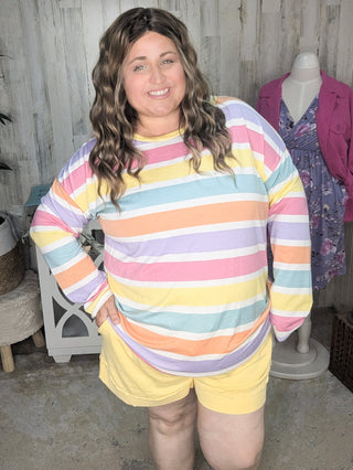 2- Long Sleeve Tops SALE- Soleil Rainbow Stripe Long Sleeve Top plus size clothing