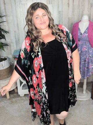 Mariana Garden Floral Kimono in Red + Black