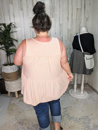 1- ShortSlv/Slvless Tops Obvious Obsession Seersucker-Vibes Flowy Tank plus size clothing