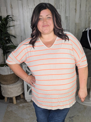 Vanessa Short Sleeve Dolman in Neon Orange Stripe