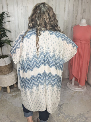 Maggie Boho Chevron Kimono in Natural + Navy