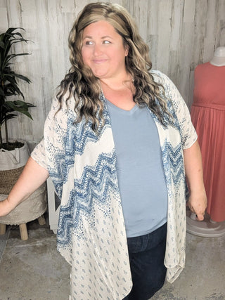 Maggie Boho Chevron Kimono in Natural + Navy