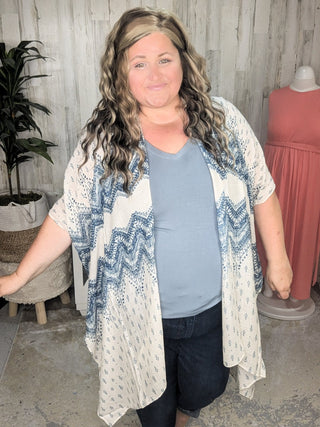 4- Overlayer Tops Maggie Boho Chevron Kimono in Natural + Navy plus size clothing