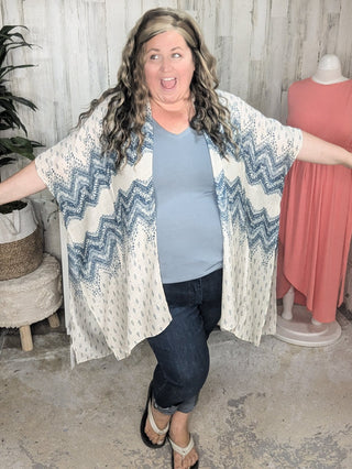 Maggie Boho Chevron Kimono in Natural + Navy